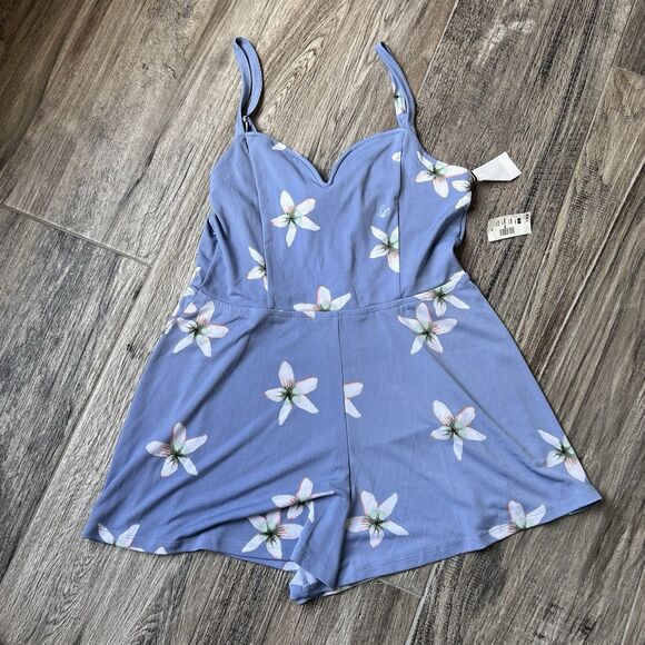 Aeropostale V Neck Sleeveless Floral Tie Back Stretch Romper Large NWT #102 - Picture 3 of 11